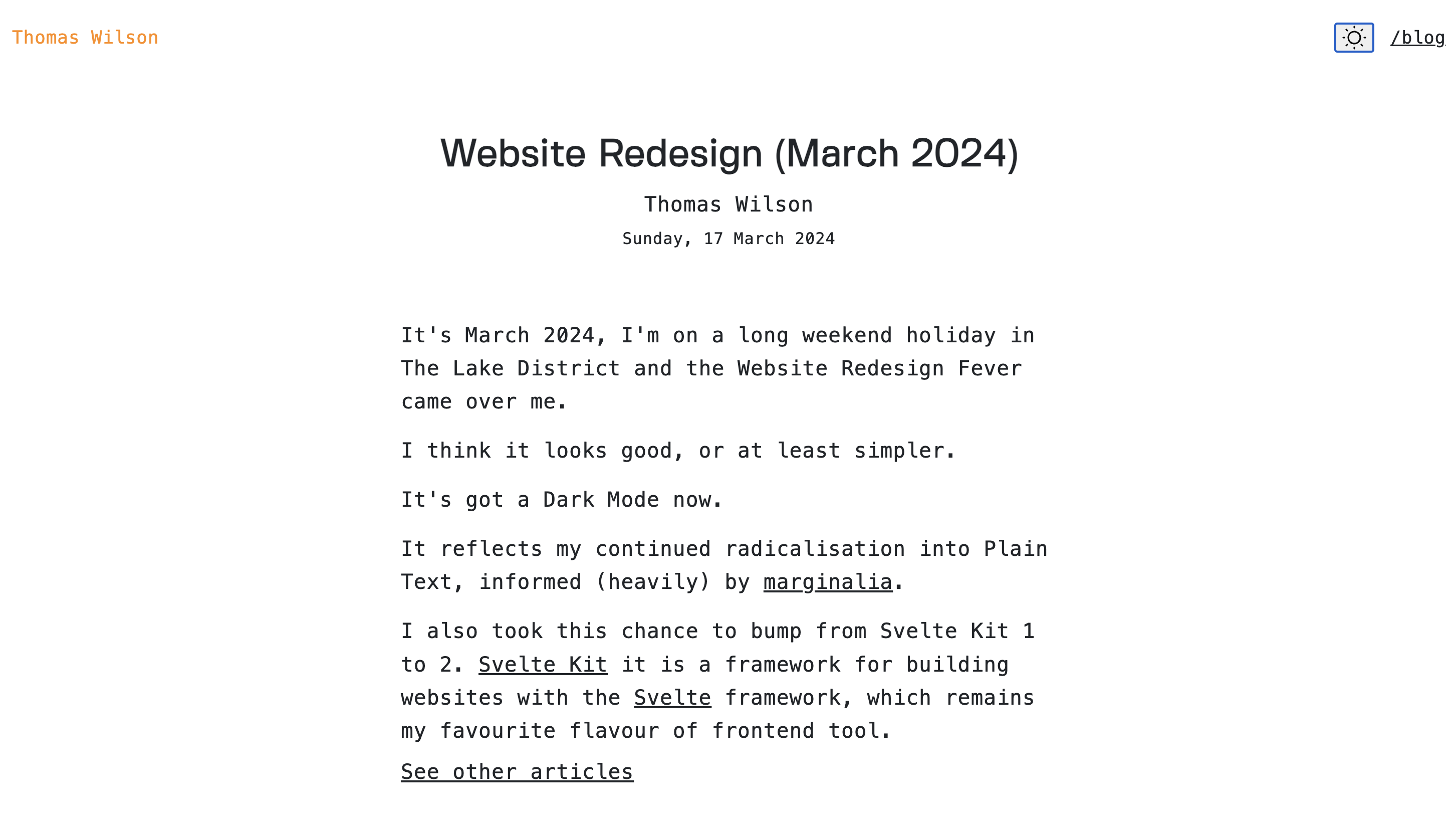 A blog screen in light mode